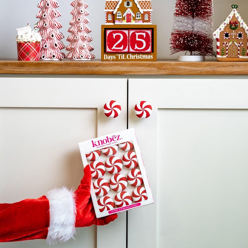 Knobēz : Decorative Knob Covers - Red Peppermint - 12pk - Stretch Over Hardware Decorations, Holiday-Winter-Christmas, Kitchen-Bathroom-Dressers-Home - Image 4